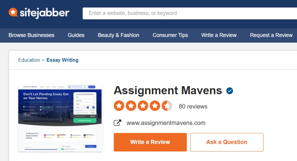 sitejabber.com reviews for assignmentmavens.com 